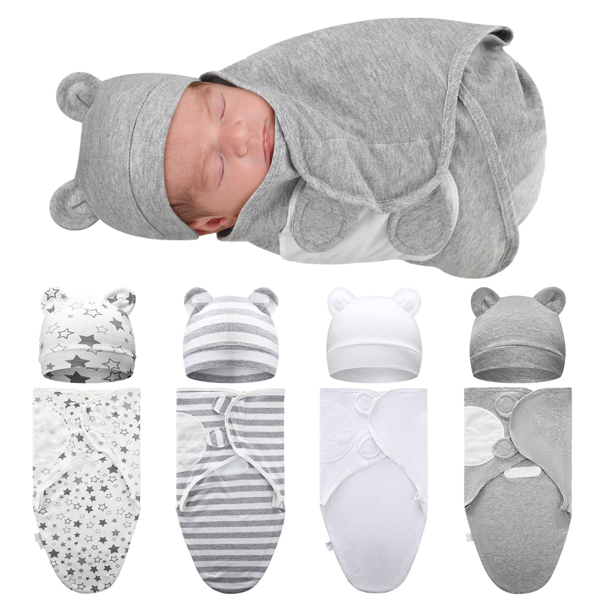 Buryeah preemie-swaddle-blanket-gray-star-folded highlights soft cotton warmth for delicate skin.