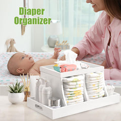 Busidhji diaper caddy compartments show organized storage for diapers and wipes.