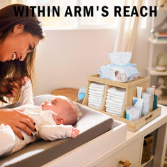 Busidhji Diaper Caddy Organizer in brown rectangle fits changing table shelves and keeps essentials nearby