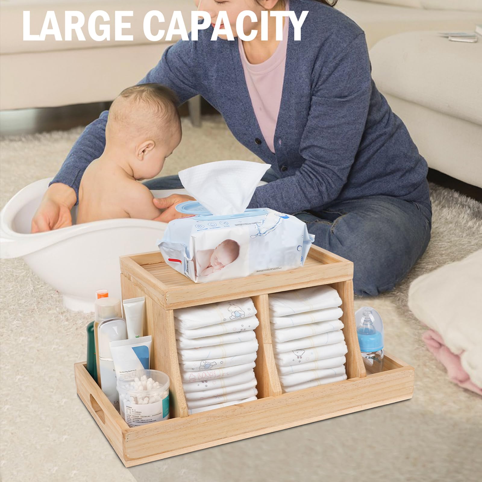 Busidhji Diaper Caddy Organizer's multi-compartment design holds diapers, wipes, and changing supplies neatly