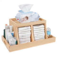 Busidhji Diaper Caddy Organizer wooden frame demonstrates sturdy nursery storage for easy diaper access