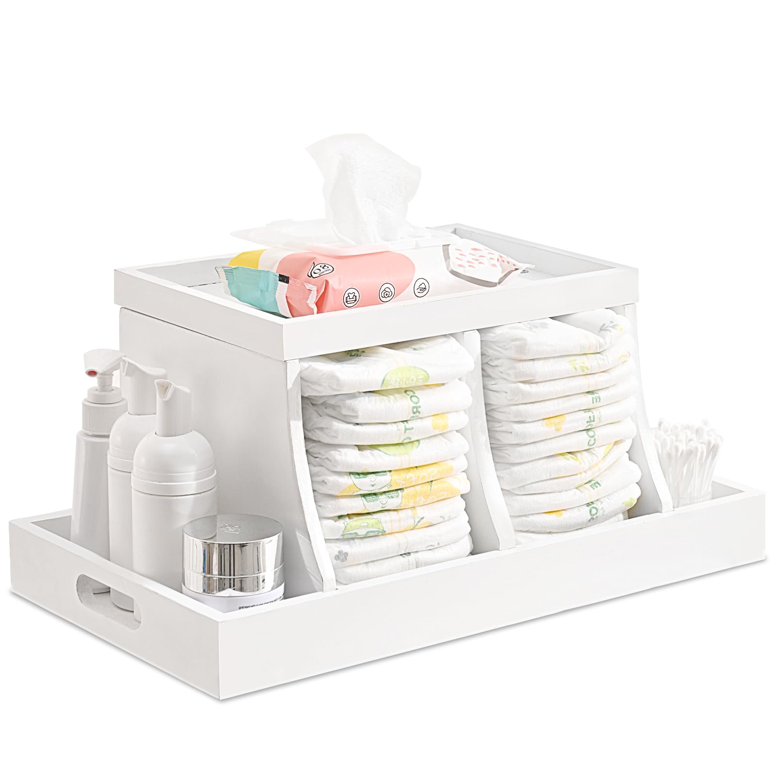 Busidhji diaper caddy wooden construction highlights sturdy, clean nursery storage.