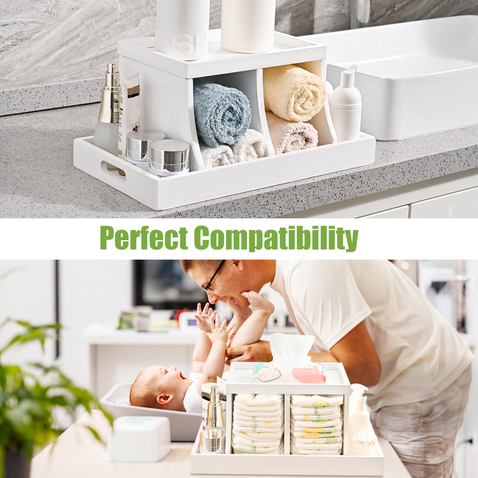 Busidhji nursery storage organization showcases tidy, one-handed access during changes.