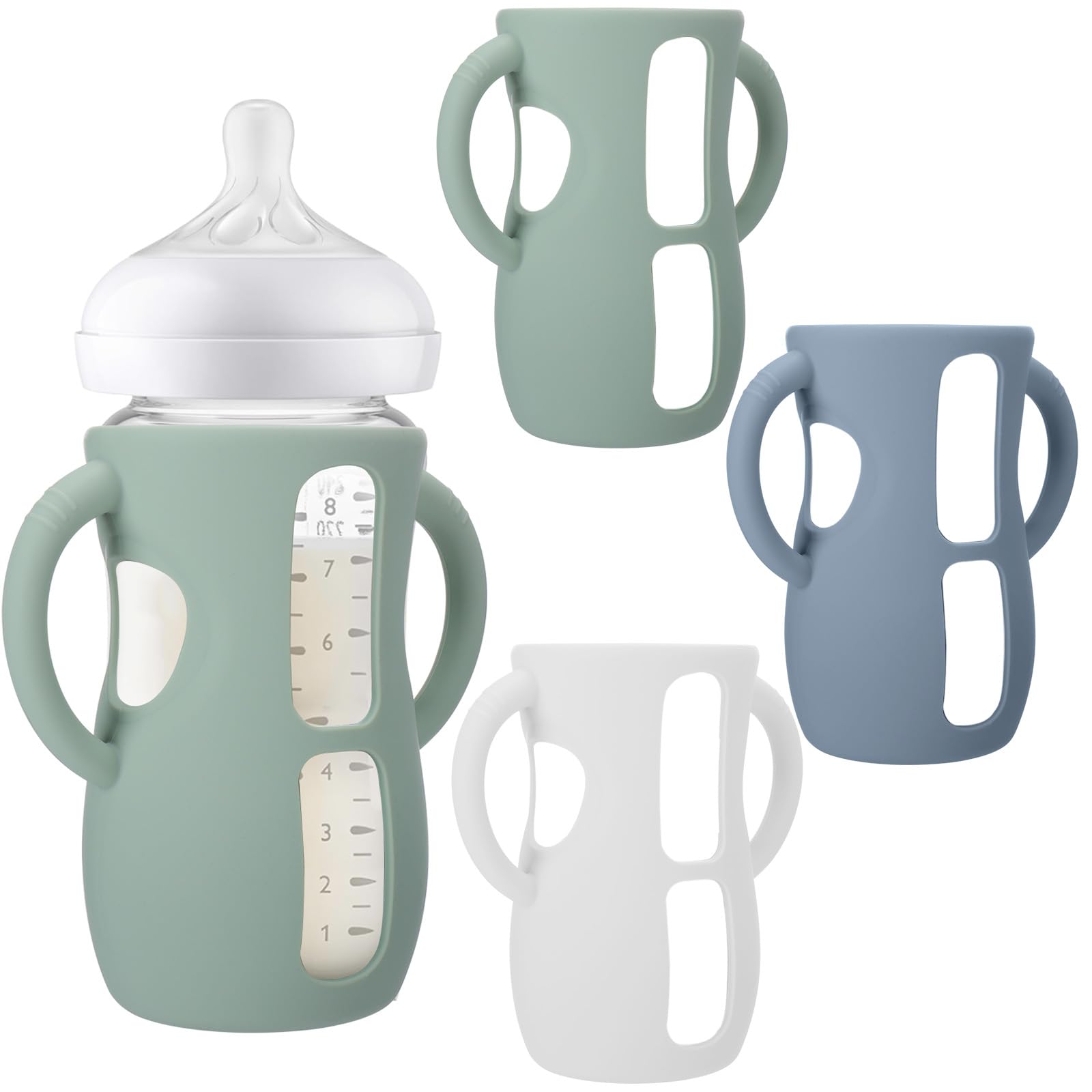 BUSOHA Avent 8oz silicone sleeve with handle protects glass bottle from drops
