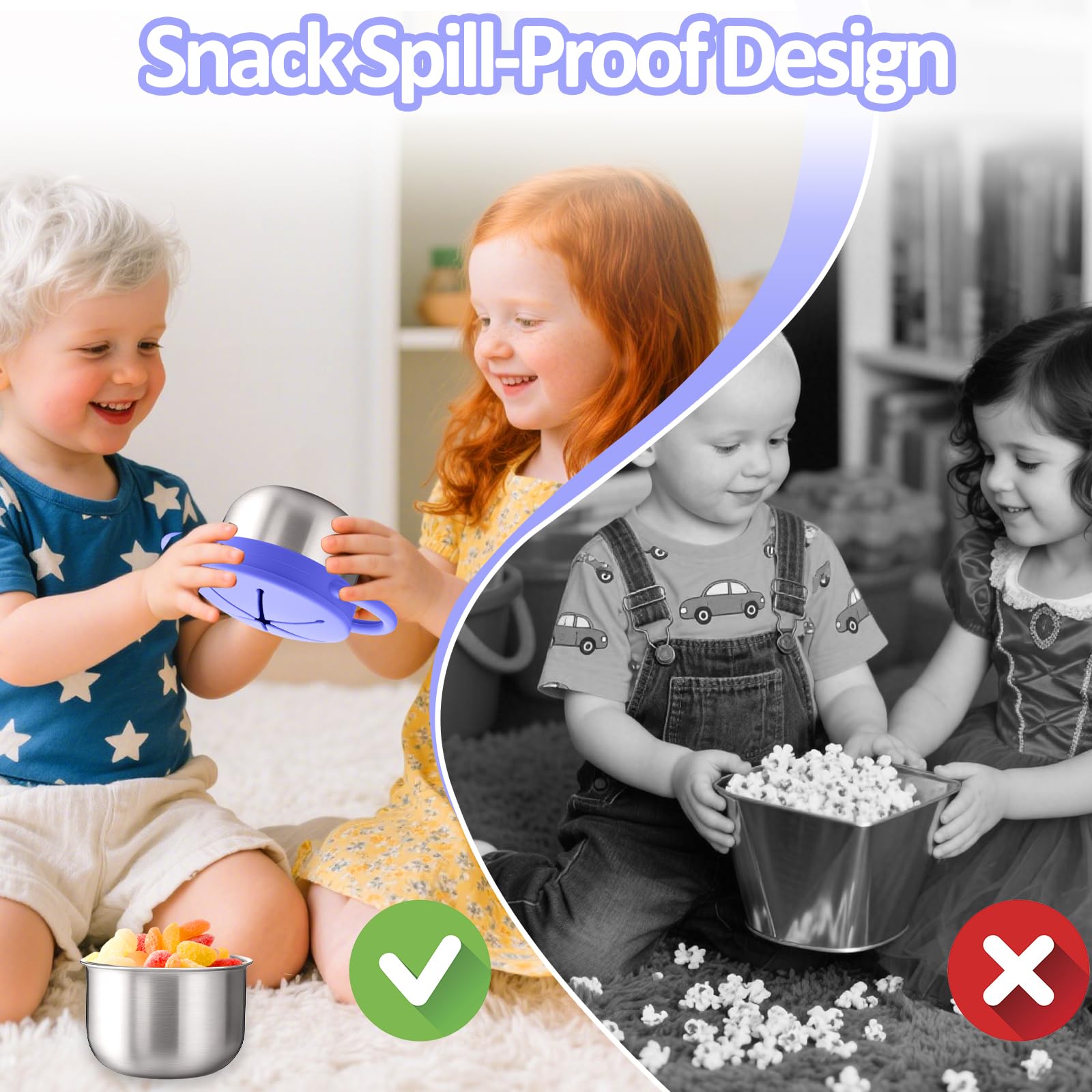 BUSOHA food-grade silicone lid highlights safe, easy-clean lid for tiny hands.