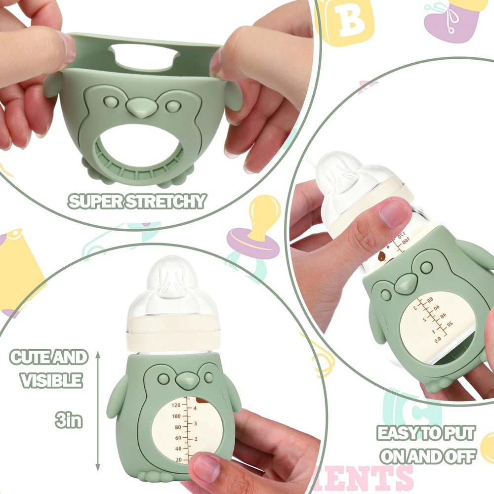 BUSOHA silicone bottle sleeve soft-touch texture improves handling for parents.