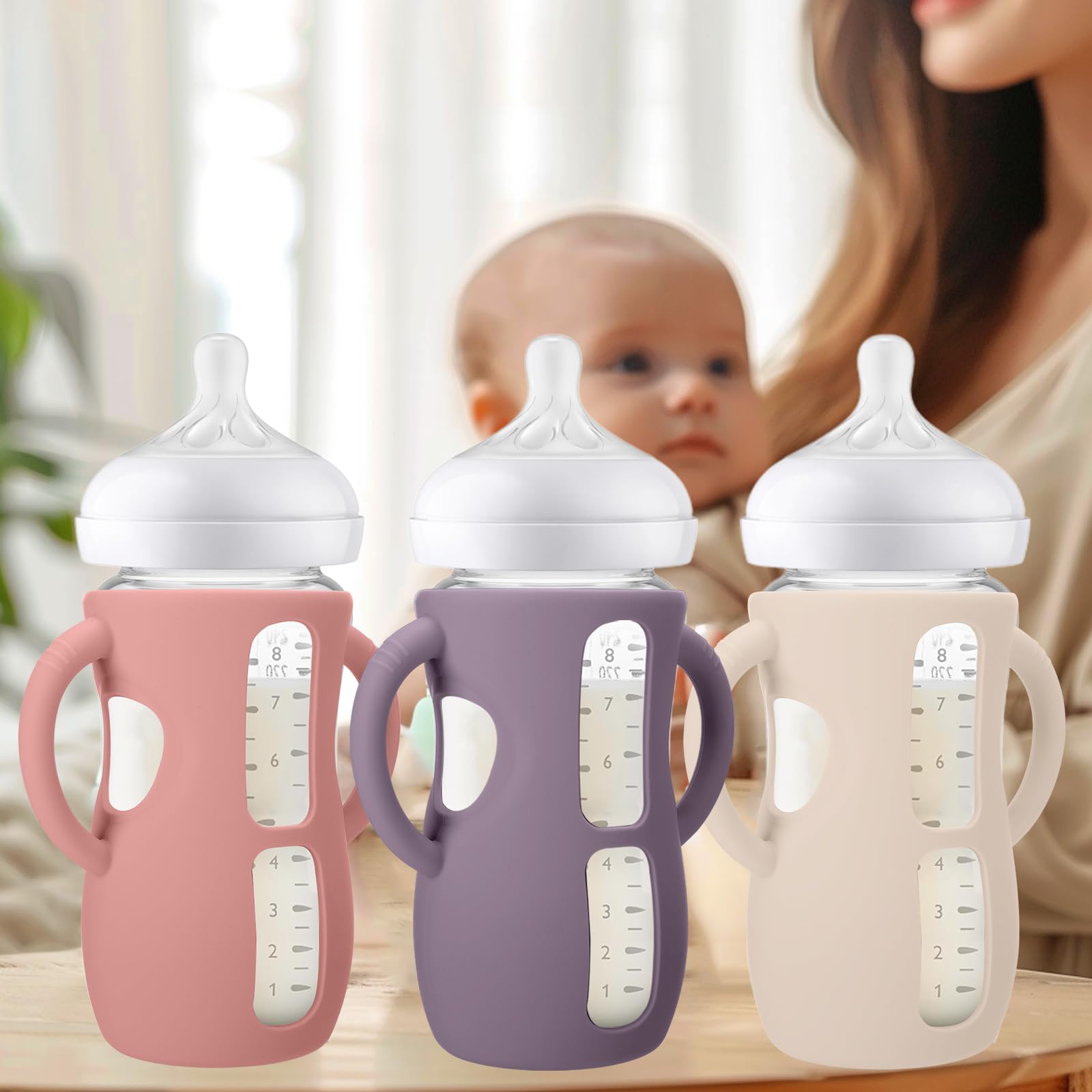 BUSOHA silicone sleeve offers colorful design with cut-out indicating milk amount.