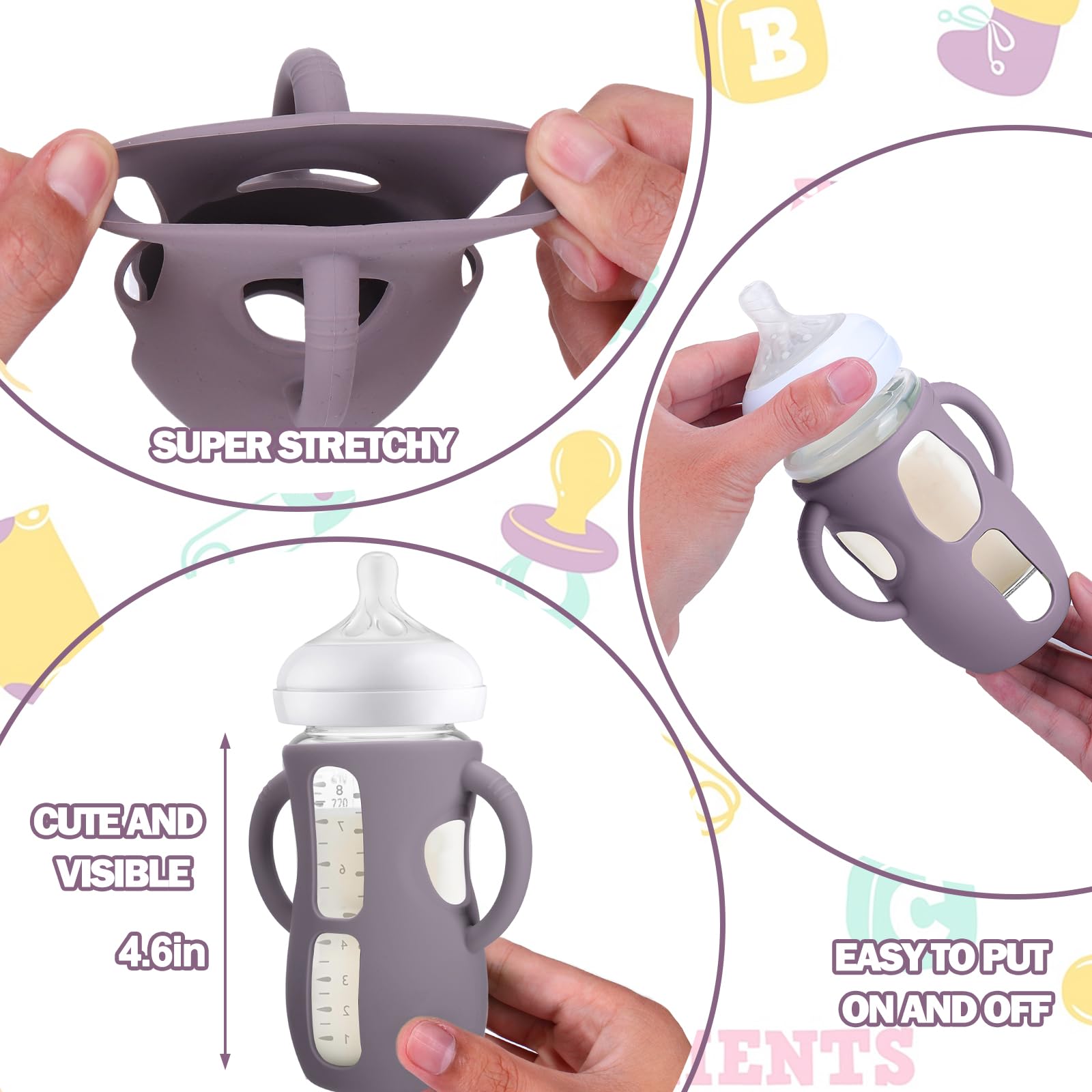 BUSOHA silicone sleeve with handle for Avent bottle enhances grip for caregivers.