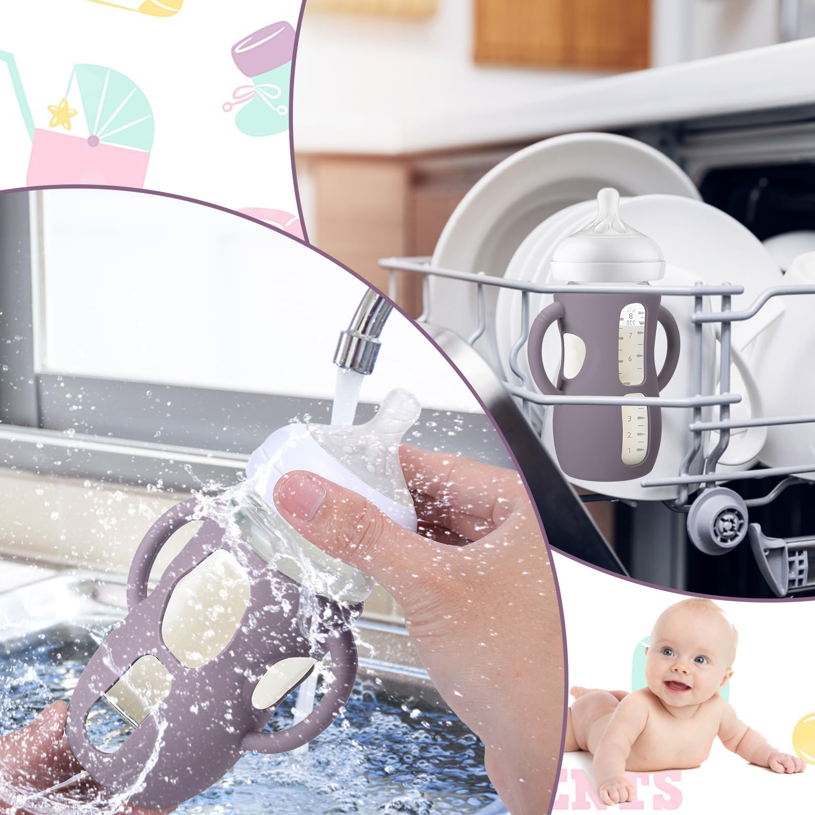 BUSOHA 3-pack silicone sleeves for Avent 8oz bottles keeps glass bottles safer.