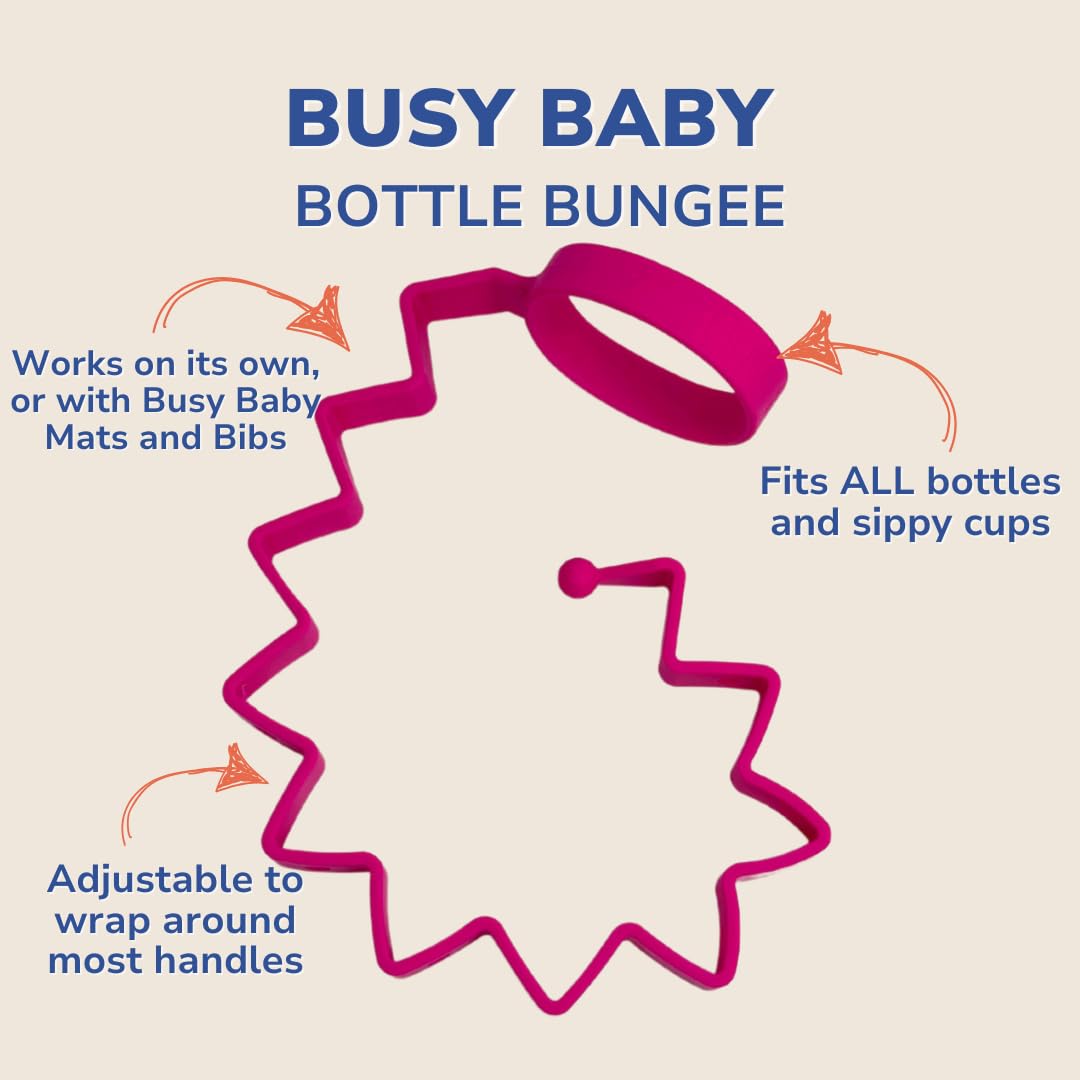 Busy Baby Bottle Bungee pink close-up shows soft, durable silicone texture.