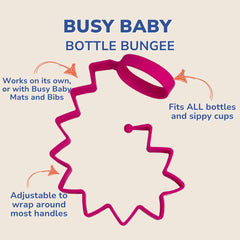 Busy Baby Bottle Bungee pink close-up shows soft, durable silicone texture.