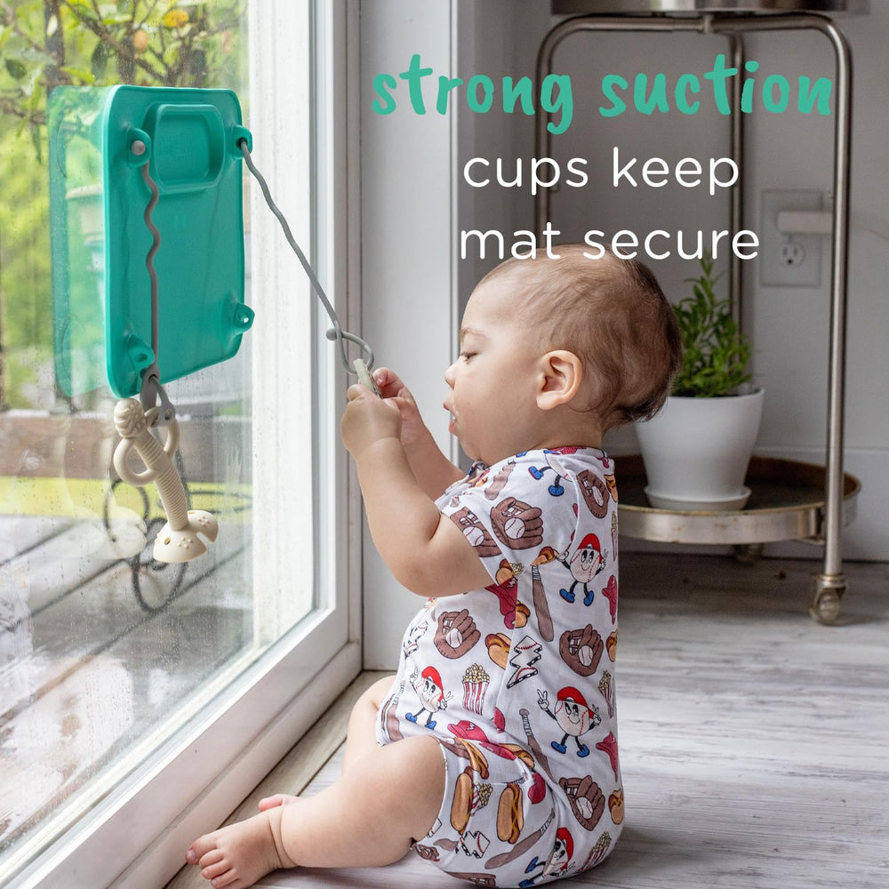 Busy Baby Mini Silicone Mat blue with travel tray for on-the-go feeding.