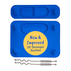 Busy Baby Original Silicone Placemat blue on tabletop supports mess-free meals and quick cleanup.