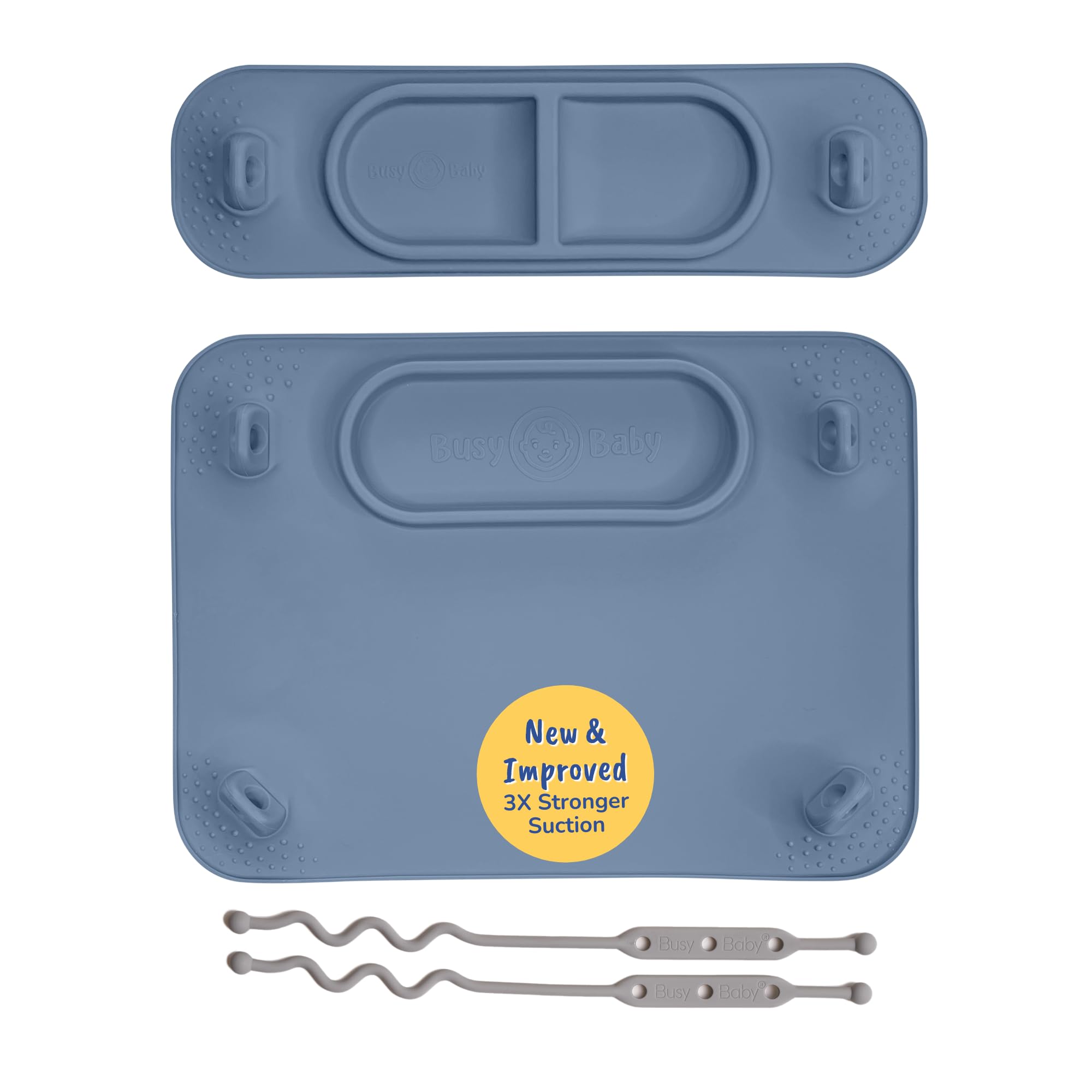 BUSY BABY Original Silicone Mat with suction cups keeps meals tidy.