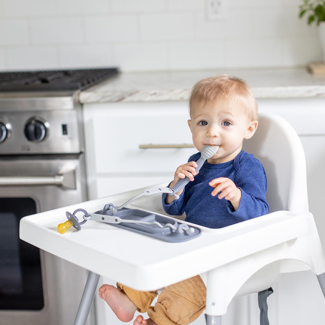 Busy Baby Silicone Mini Mat two straps secure utensils during feeding