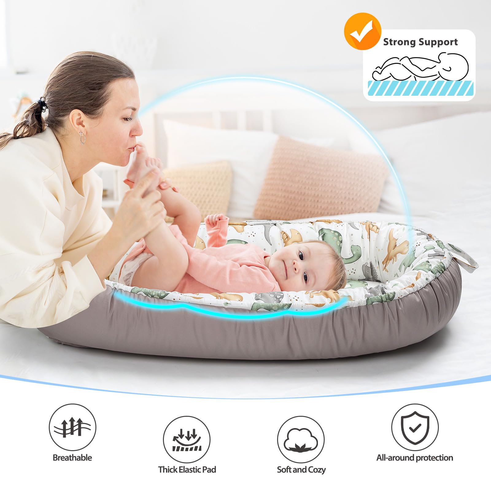 BUTOA Baby Lounger organic cotton bumper provides safe cushioned support