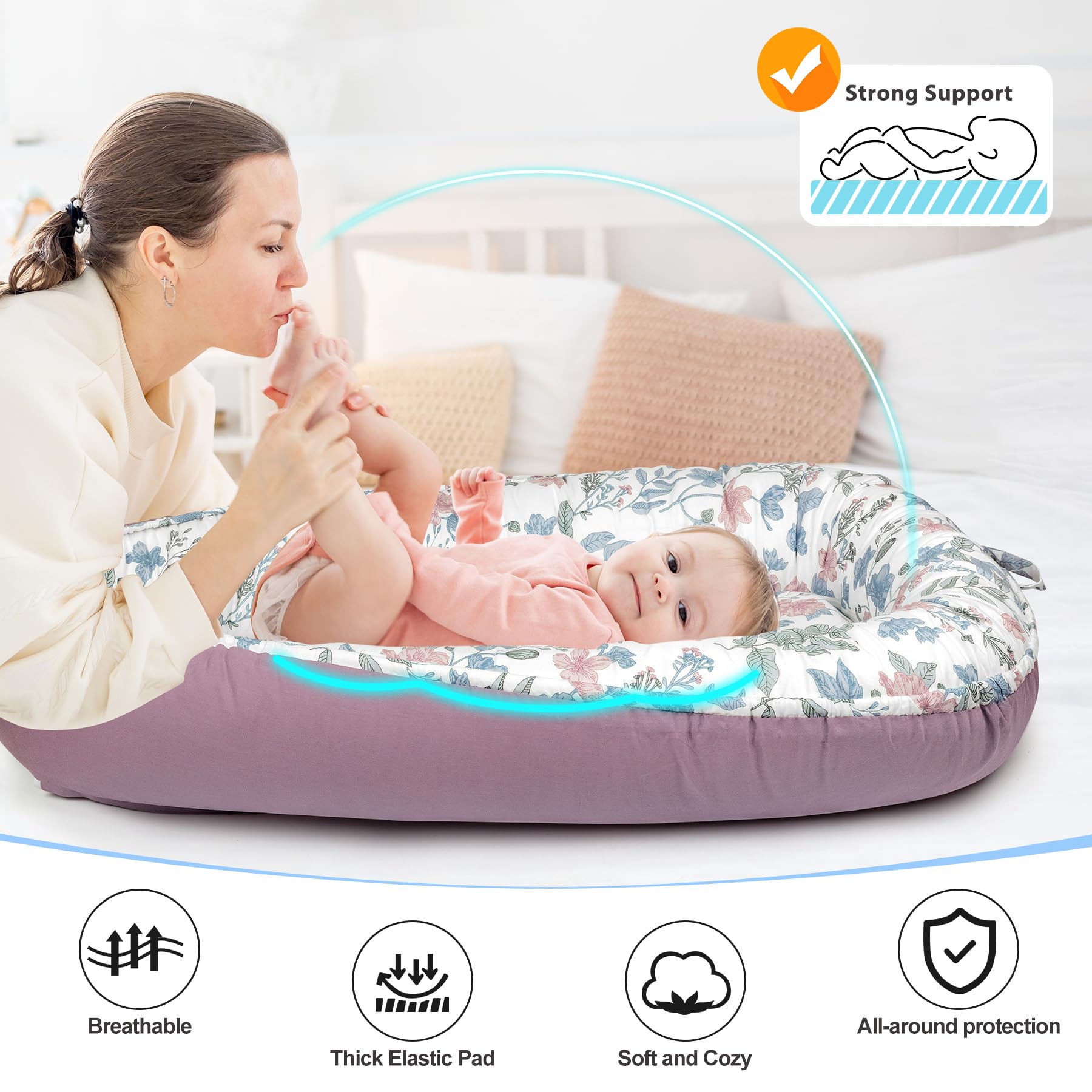 BUTOA baby lounger portable handles enable easy transport at home or while traveling