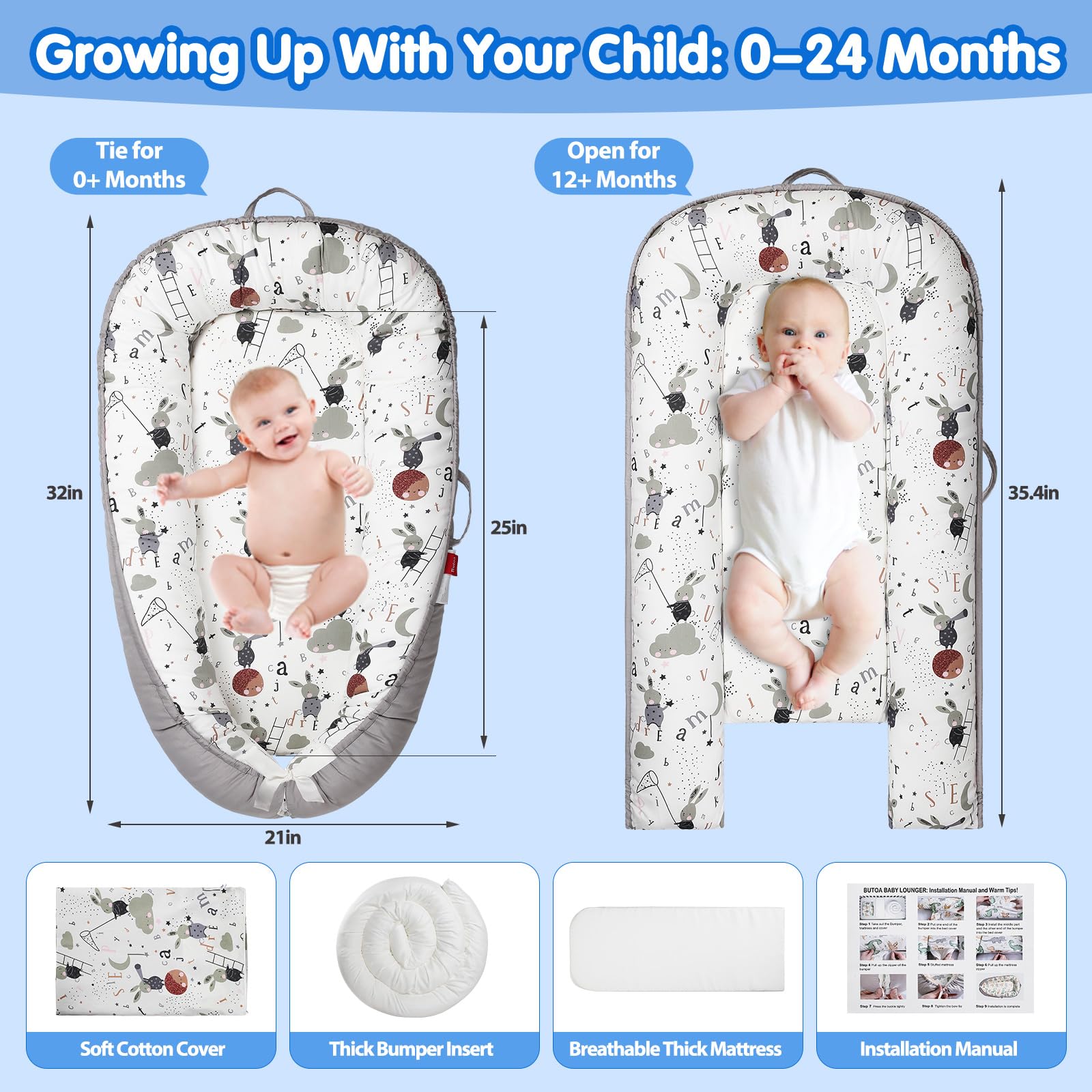BUTOA Baby Lounger travel-ready setup suitable for home or on the go