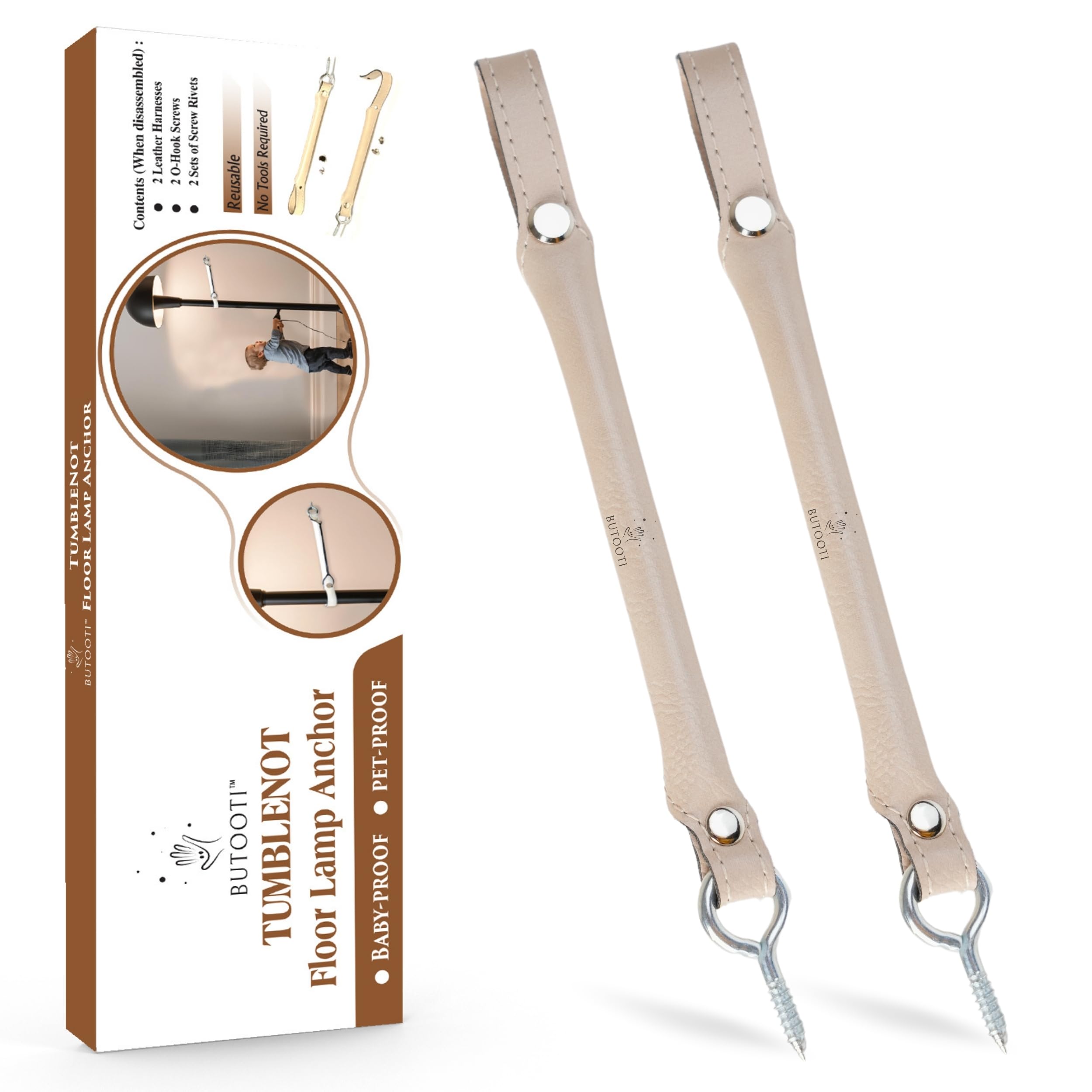 BUTOOTI Tumblenot floor-lamp-anchor wall-mount for safer lamp setup.