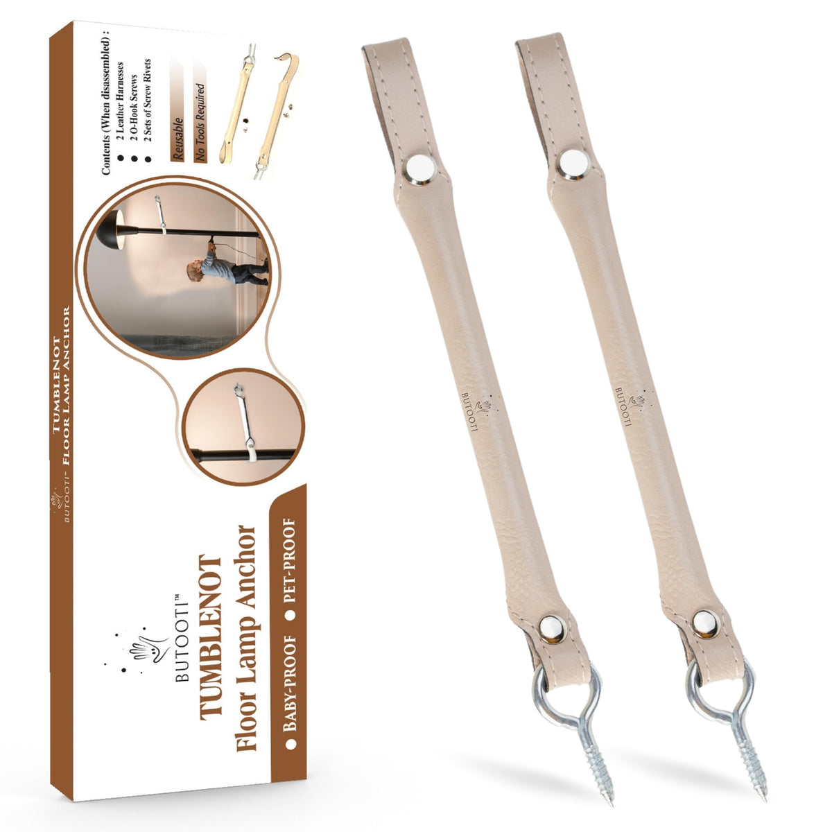 BUTOOTI Tumblenot floor-lamp-anchor wall-mount for safer lamp setup.