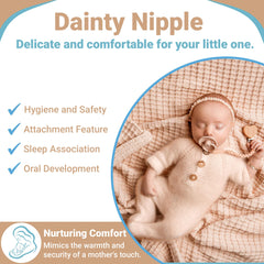 Button Me 6-18 months baby wearing pacifier showcases stylish, comfortable fit for everyday use.