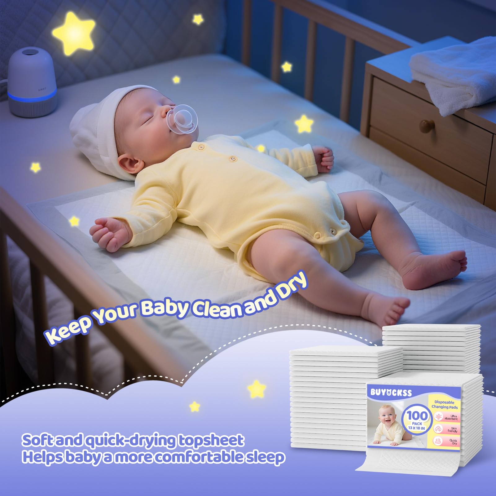 Buyockss changing pad liners travel-fold design fits in diaper bags for on-the-go use.