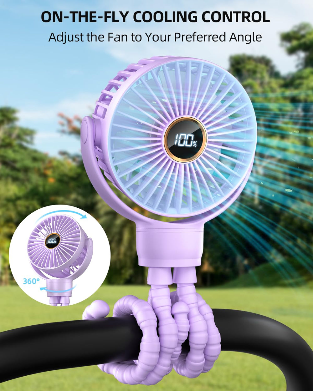 Buywoo portable-stroller-mini-fan-360-rotatable-head offers flexible airflow for precise cooling.