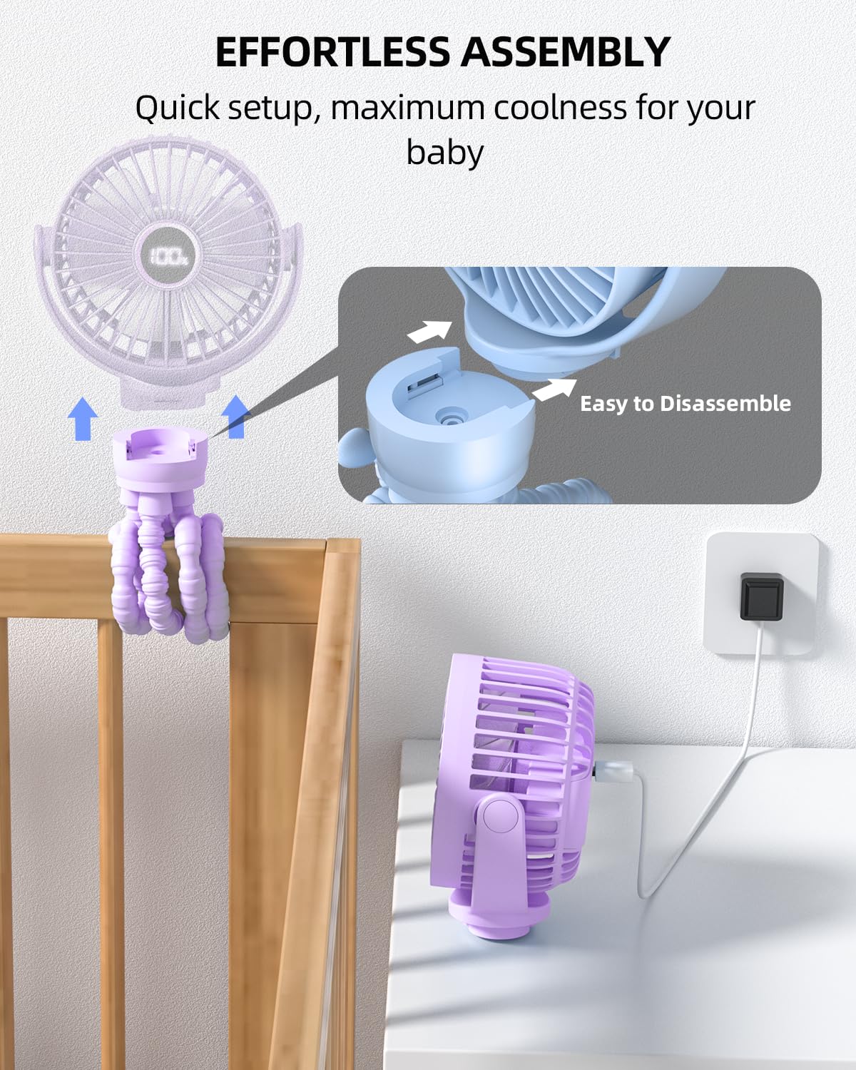 Buywoo-durable-safe-stroller-fan constructed with child-friendly materials and rounded edges for safety.
