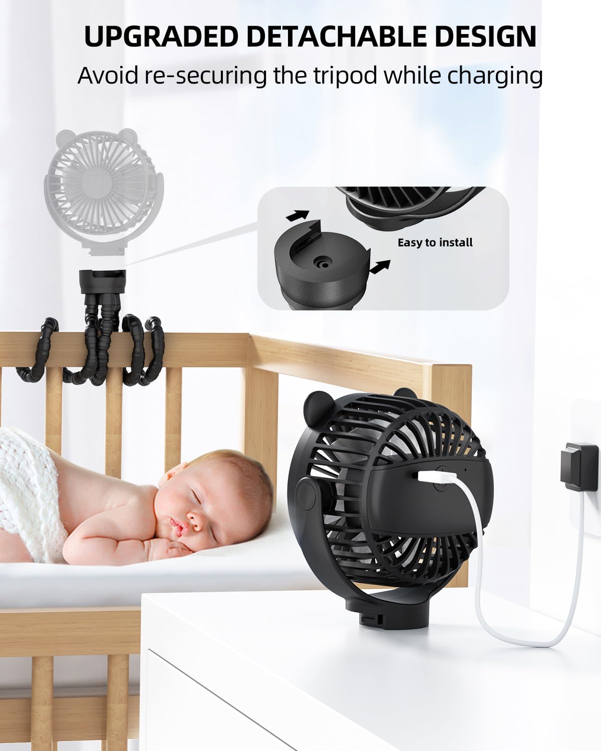 Buywoo flexible tripod clip attaches securely to car seats and cribs