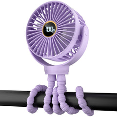Buywoo portable-stroller-mini-fan clip-attachment provides adjustable breeze on the stroller handle.