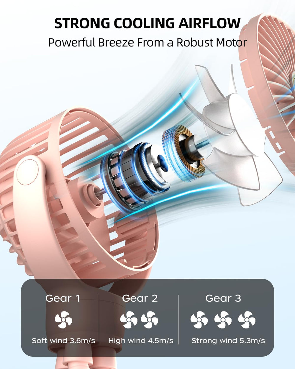 buywoo portable-stroller-mini-fan USB-rechargeable design for easy recharging on the go.