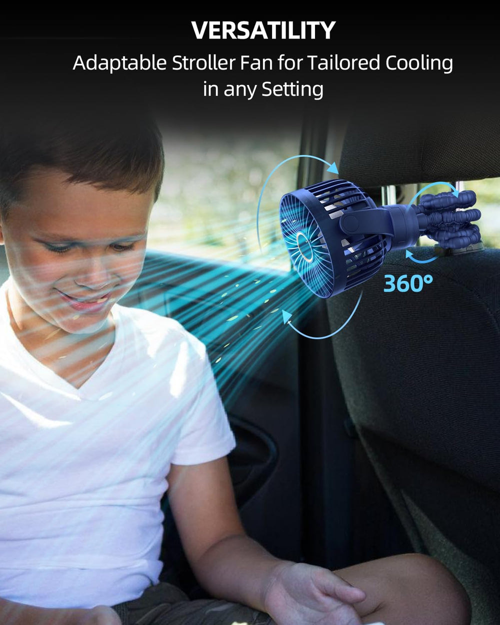 buywoo stroller fan usb-rechargeable powers movement without cords during outings.