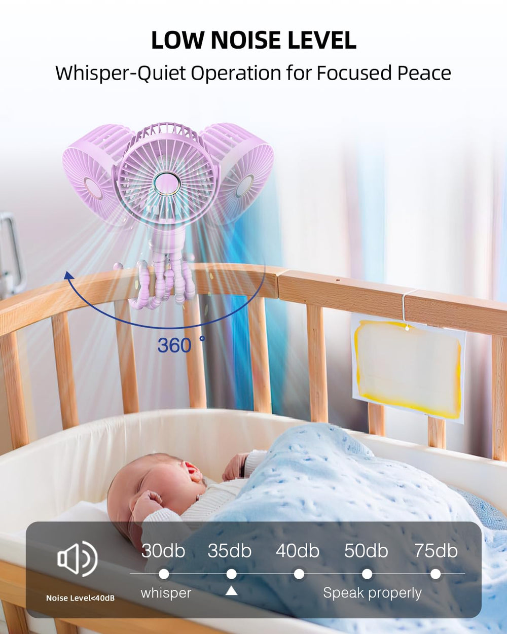 buywoo three-speed stroller fan lets parents choose gentle breeze for quiet rides.