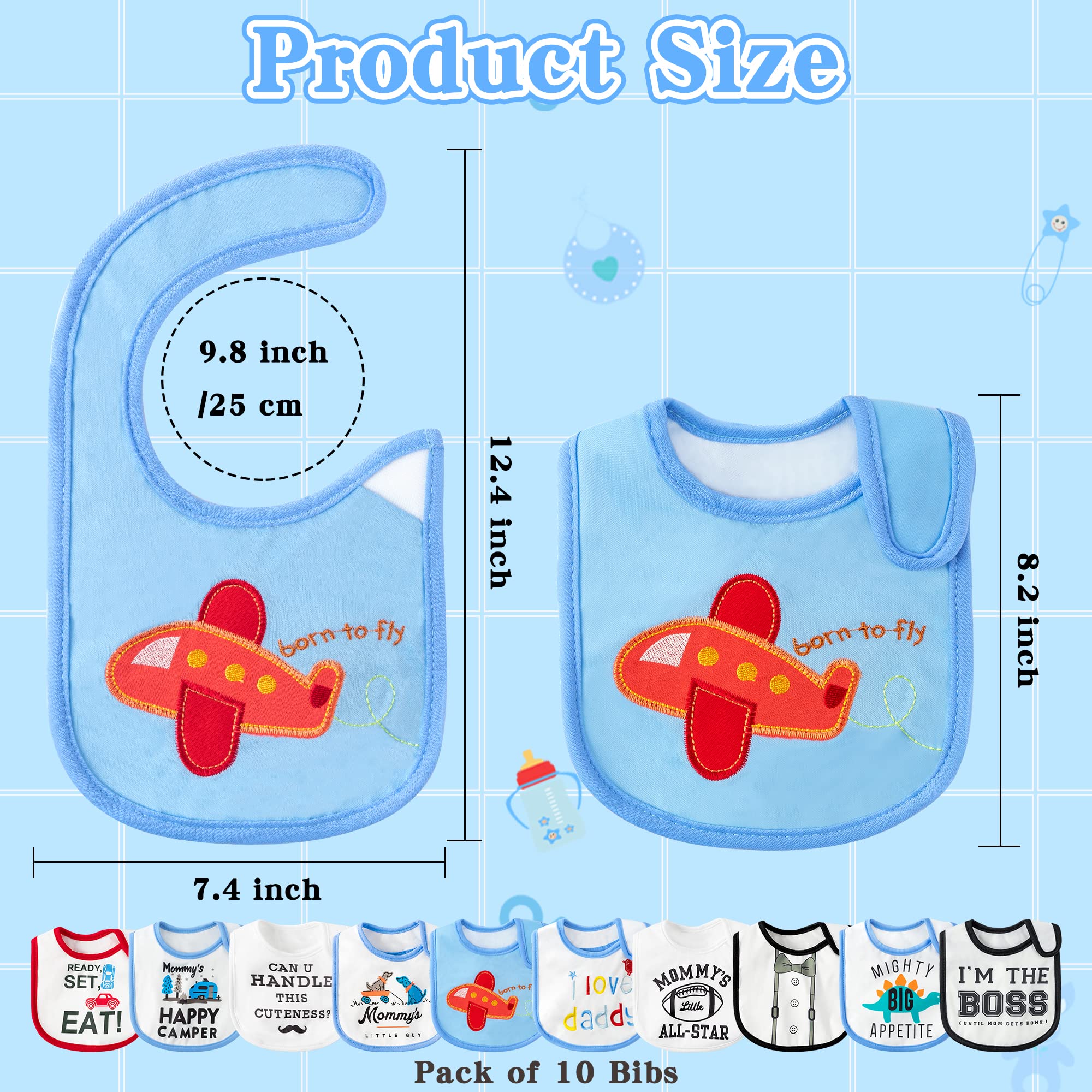 BWkoss adjustable Velcro bibs grow with baby for longer use.