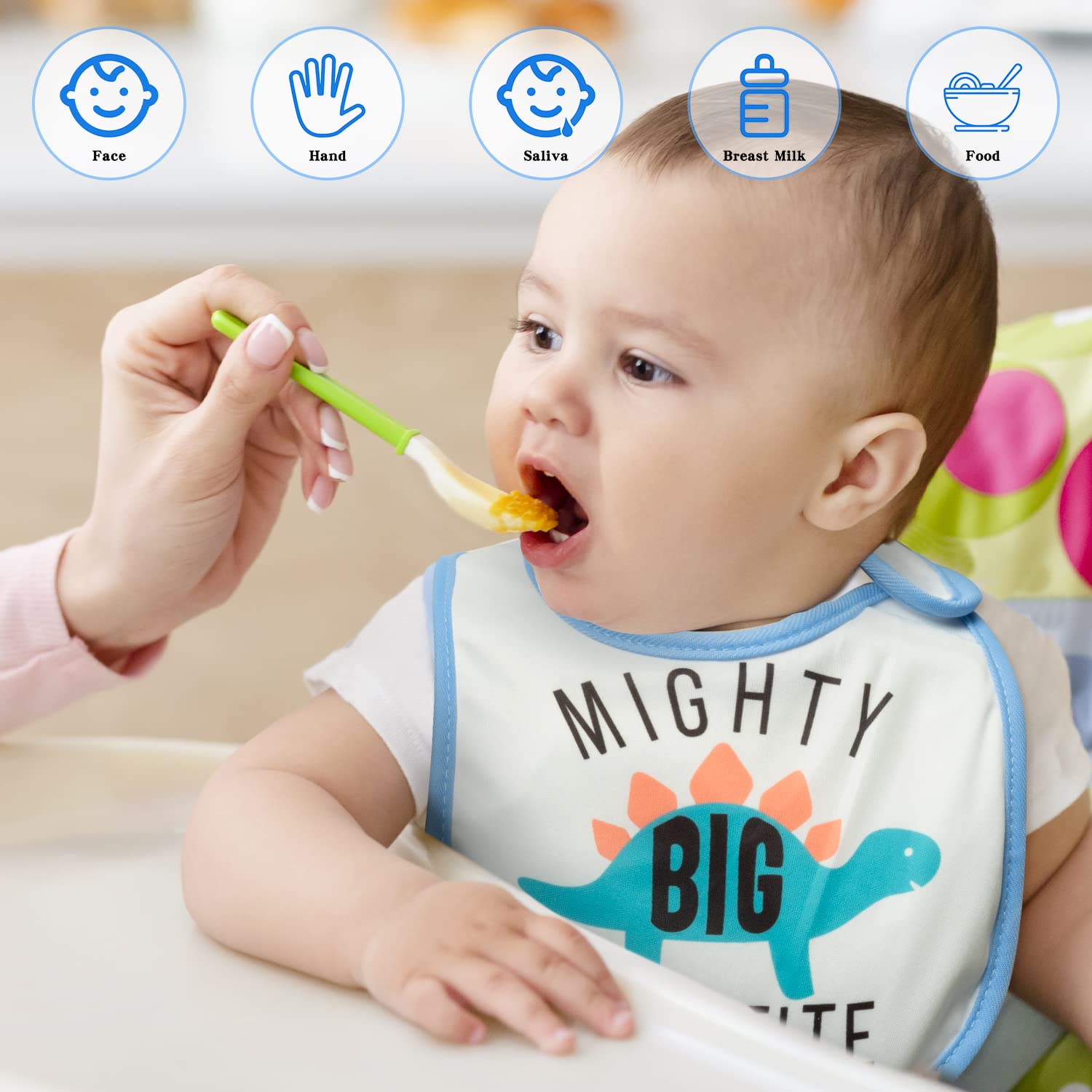 BWkoss bibs dimensions 8.2 by 7.4 inches for full coverage.