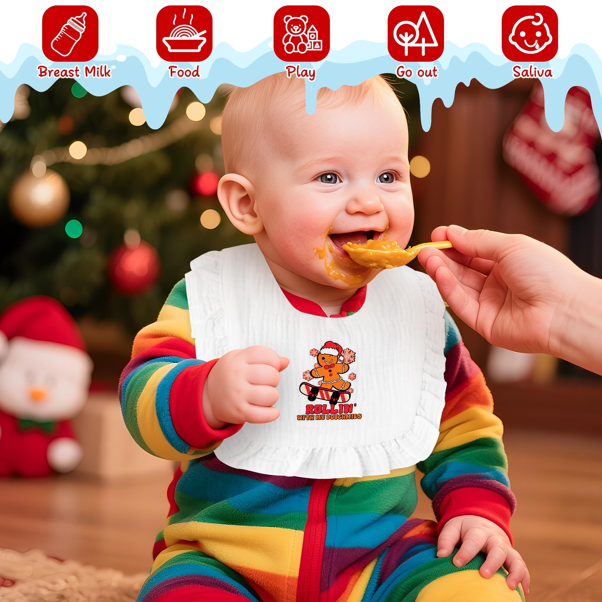 BWkoss bibs pattern cookie man – festive design for holiday outfits.