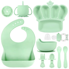 BXLL green silicone suction plate with non-slip base for mess-free self-feeding