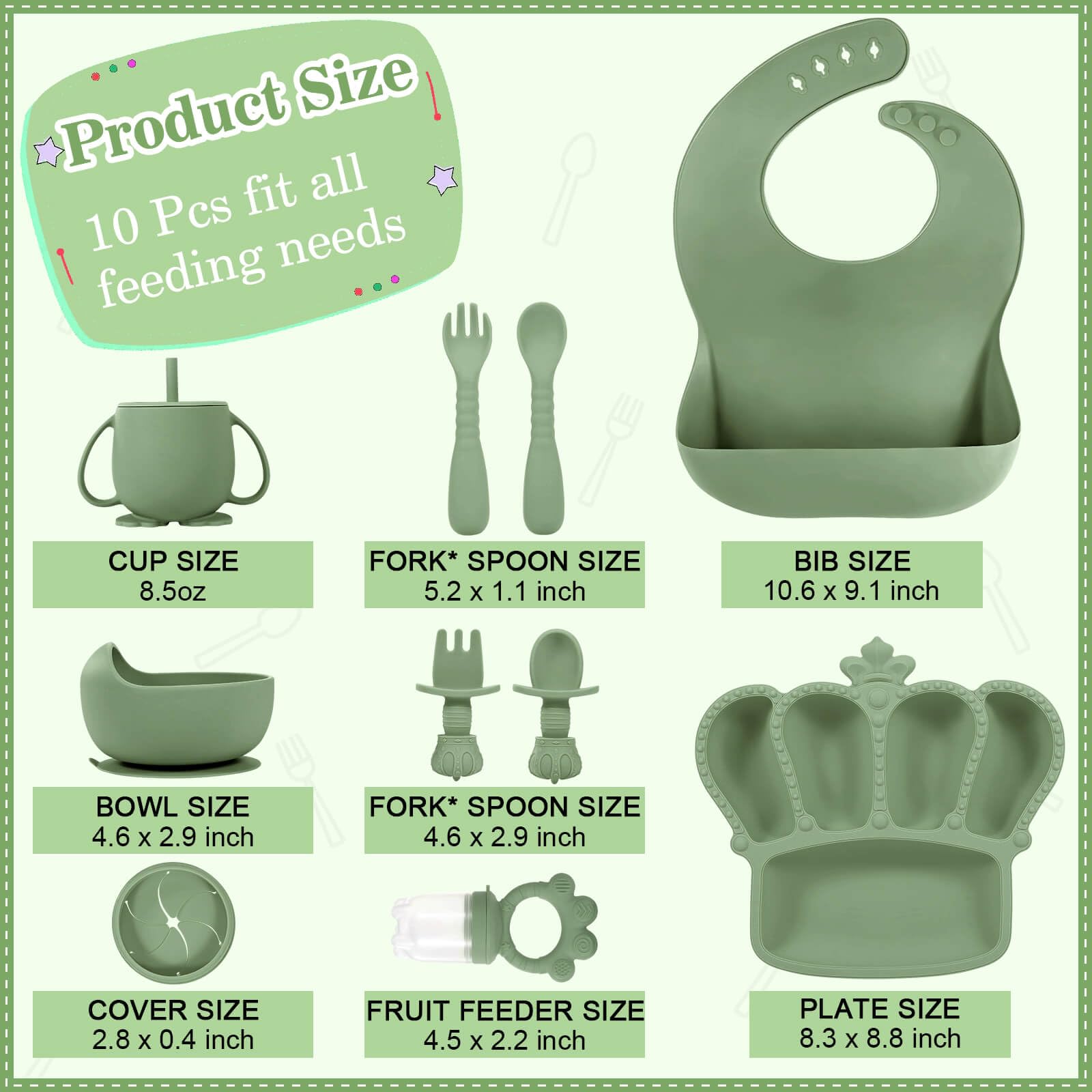 BXLL Olive Green divided crown plate with five sections for organized self-feeding