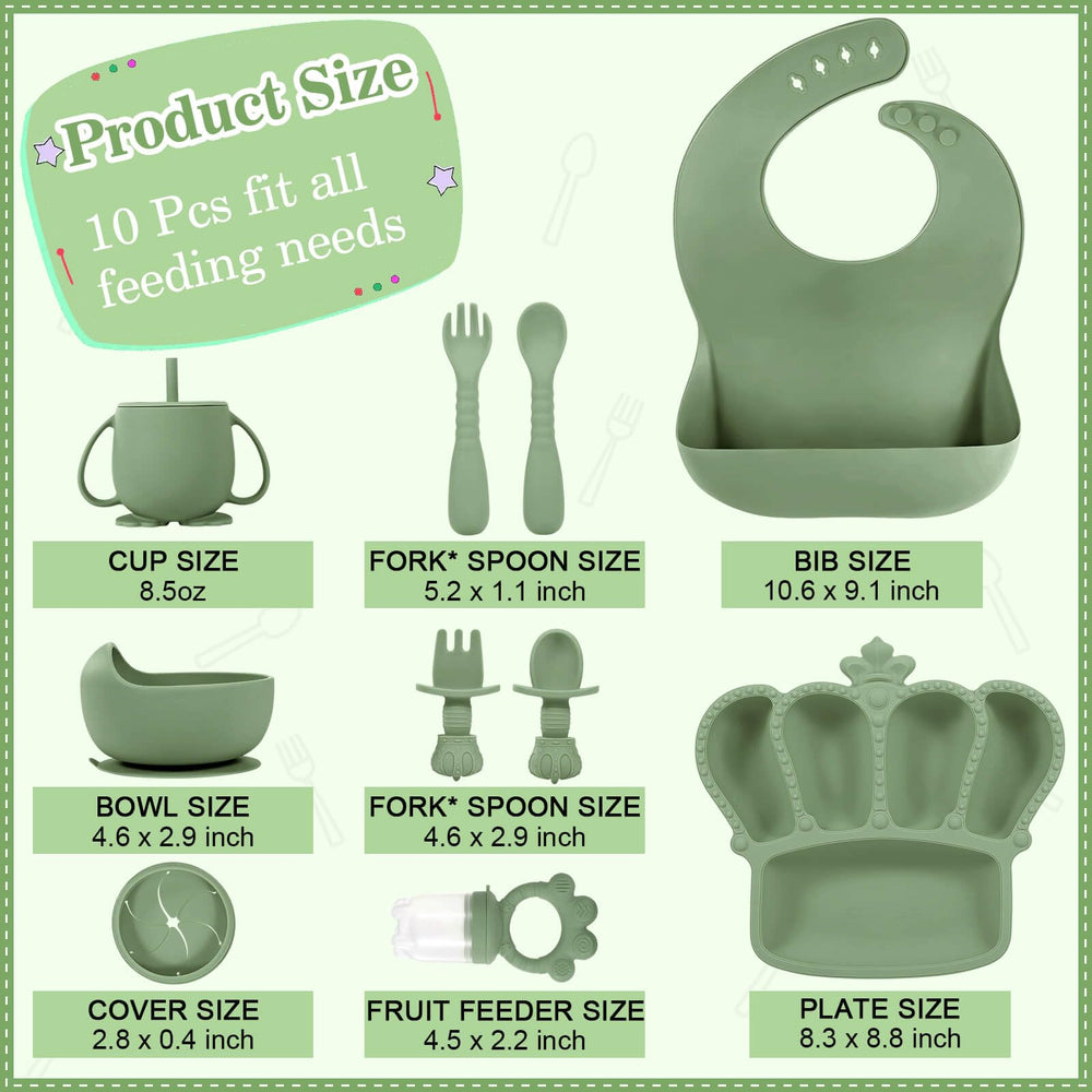 BXLL Olive Green divided crown plate with five sections for organized self-feeding