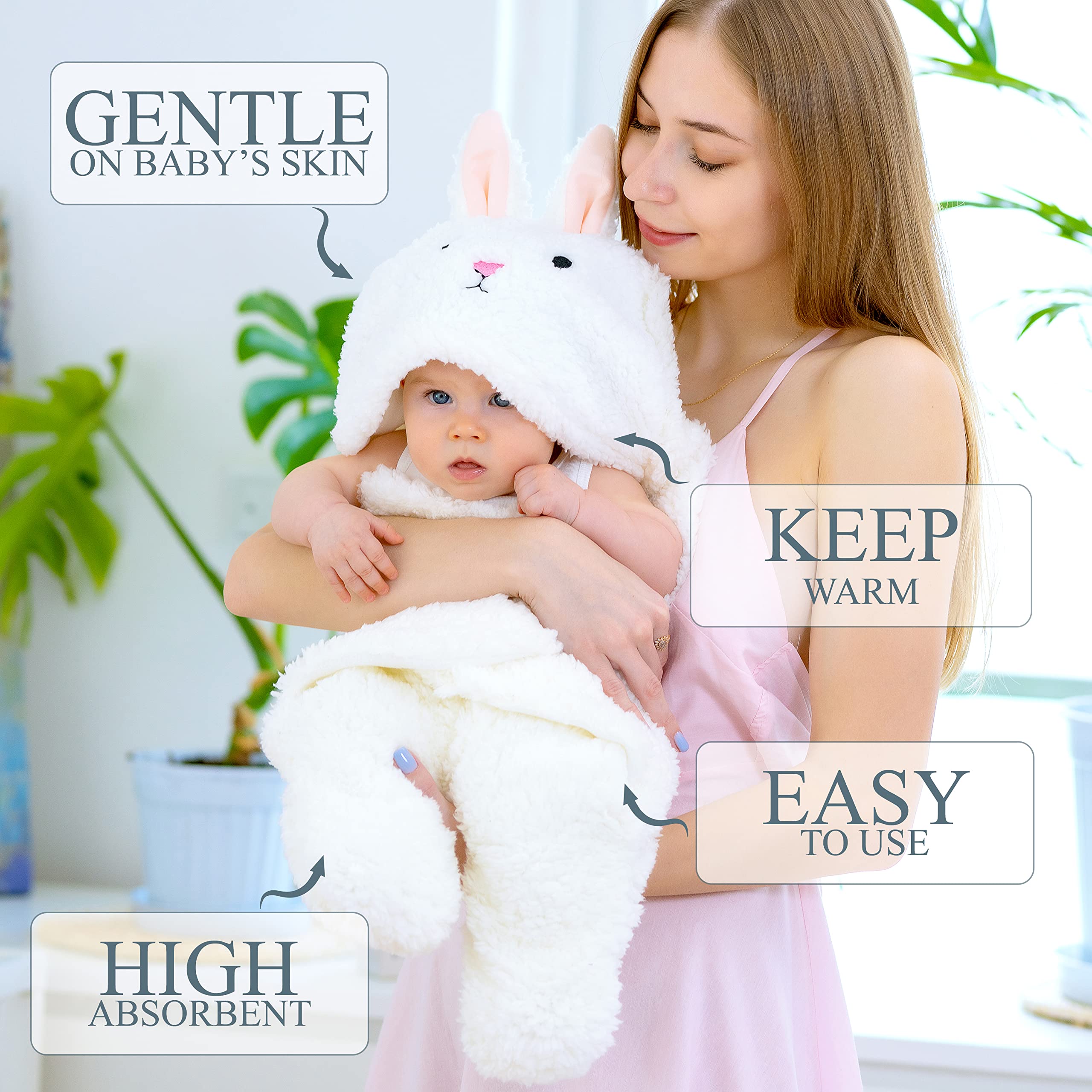 BYDOOO BD swaddle blanket bunny hood detail provides cozy warmth while keeping ears protected.
