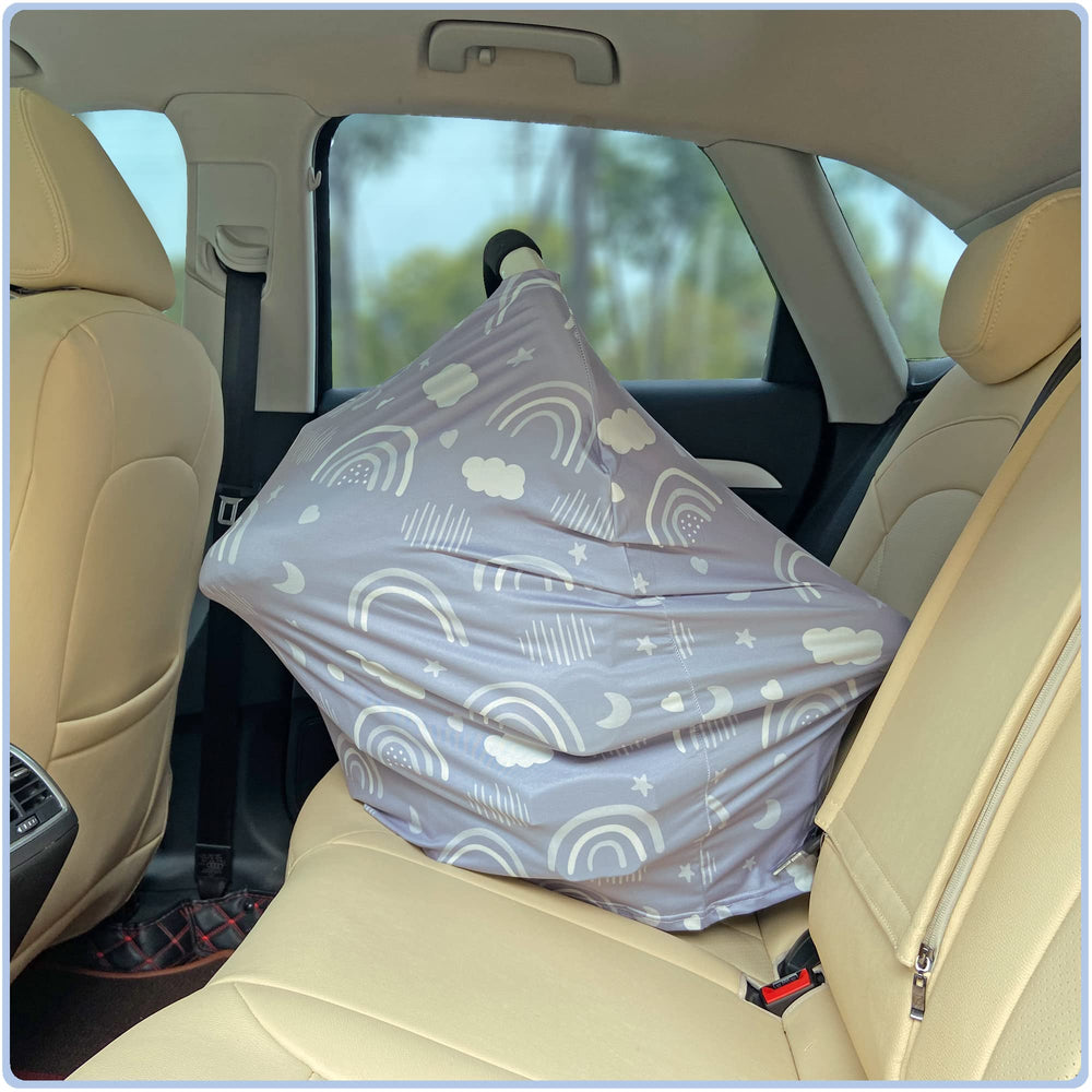 ByeBye Calorie car-seat canopy shows quick, zipper-free setup.