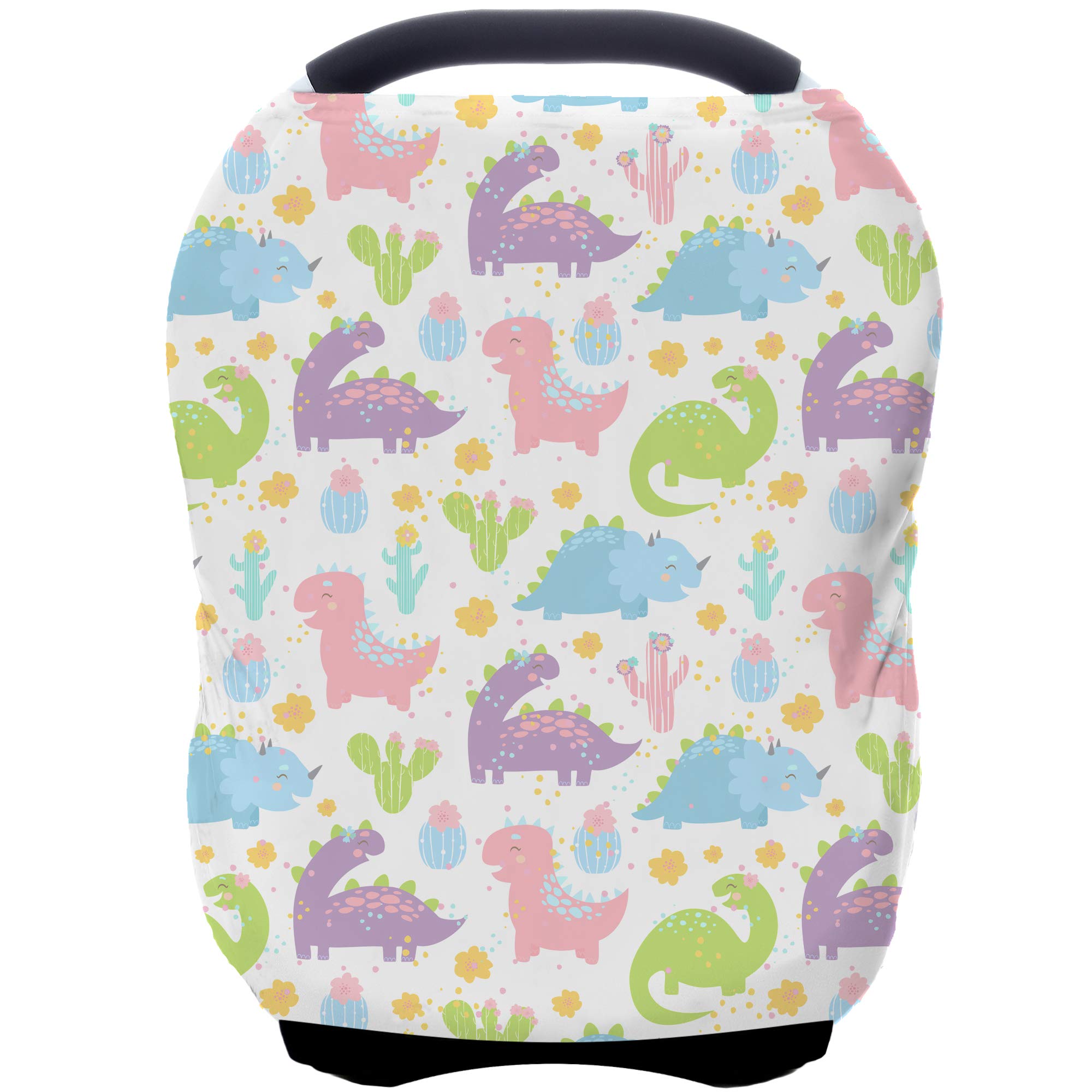 ByeBye Calorie carseat cover with dinosaur print offers versatile privacy for feeding and sun protection.