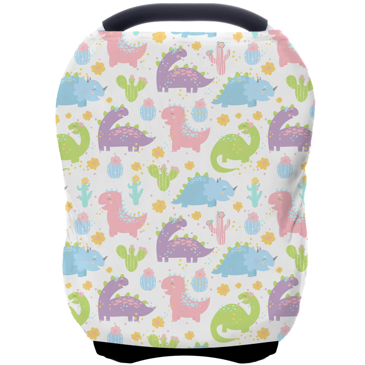 ByeBye Calorie carseat cover with dinosaur print offers versatile privacy for feeding and sun protection.