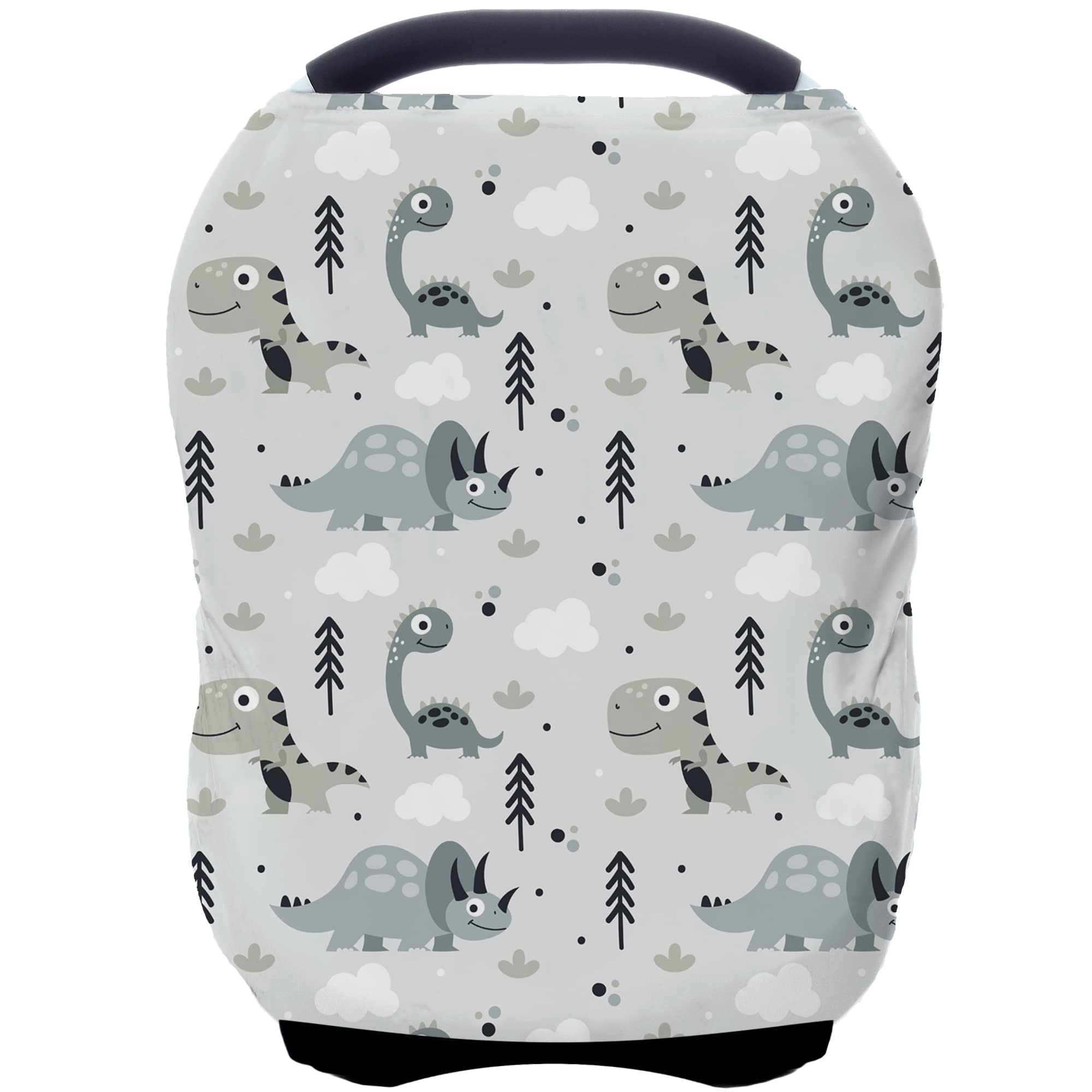 ByeBye Calorie grey dinosaur carseat cover offering full privacy during breastfeeding