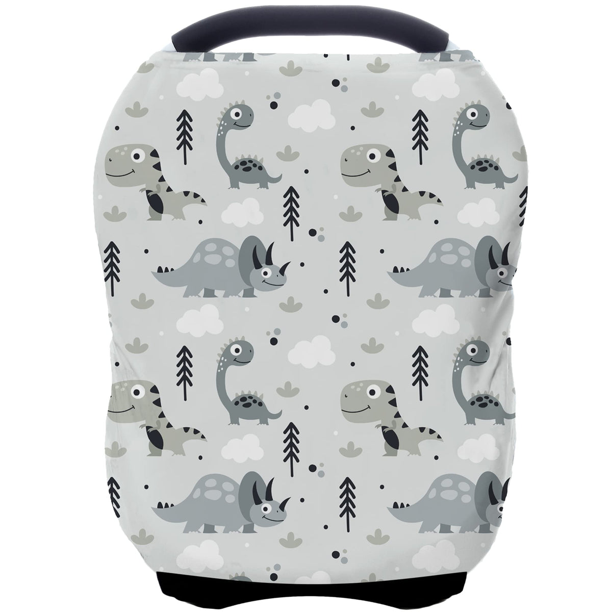 ByeBye Calorie grey dinosaur carseat cover offering full privacy during breastfeeding