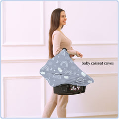 ByeBye Calorie nursing canopy demonstrates full-coverage protection for baby.