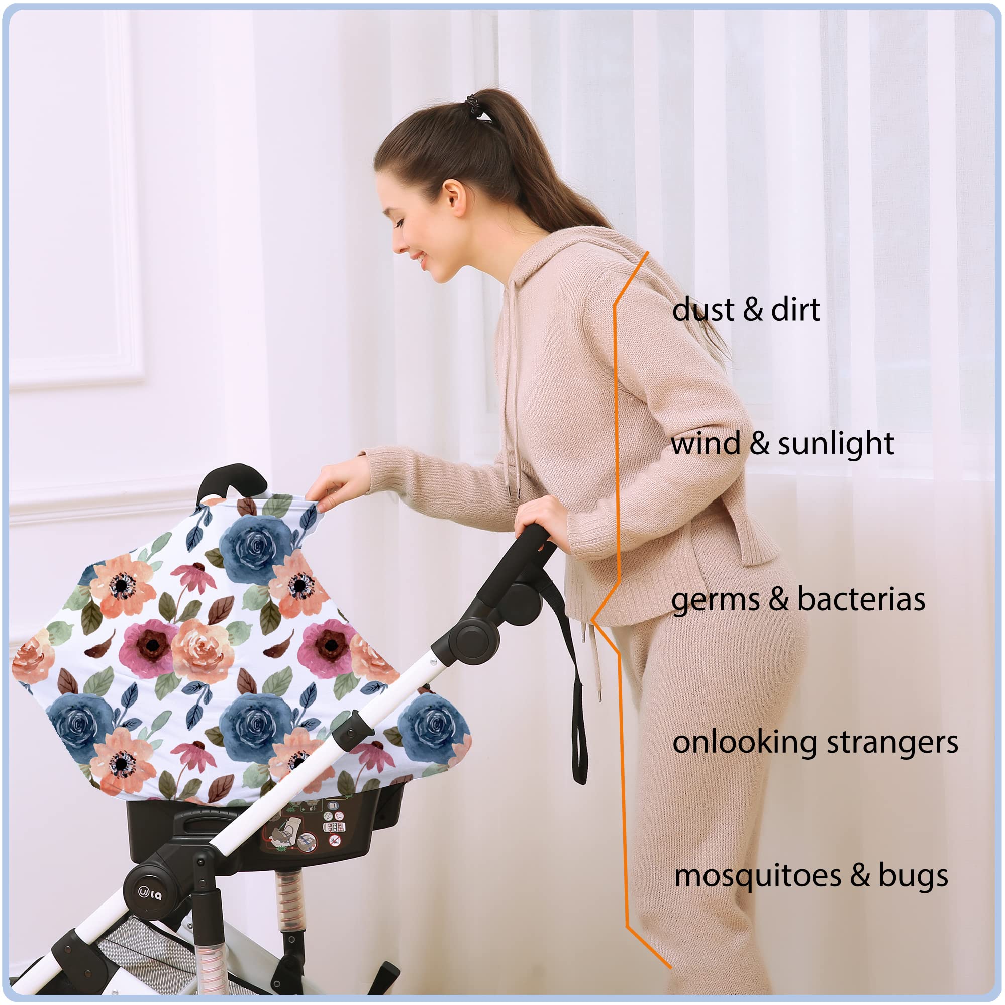 ByeBye Calorie car seat canopy breathes easily through the open hole for airflow.
