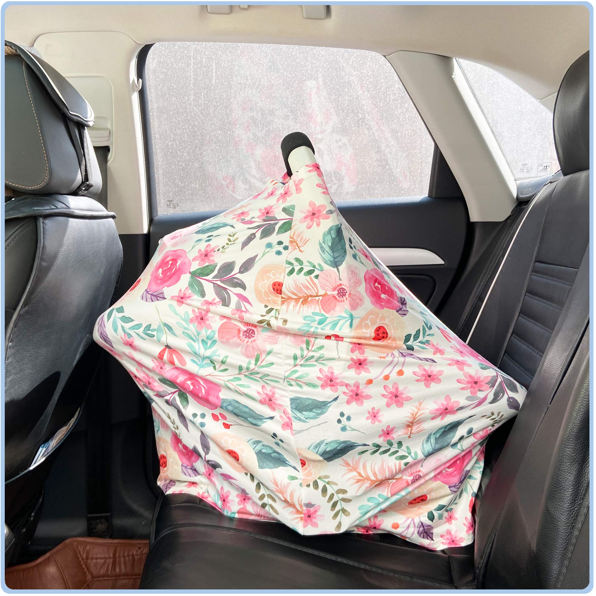 ByeBye Calorie carseat canopy offers 27.54 x 25.57 inch coverage
