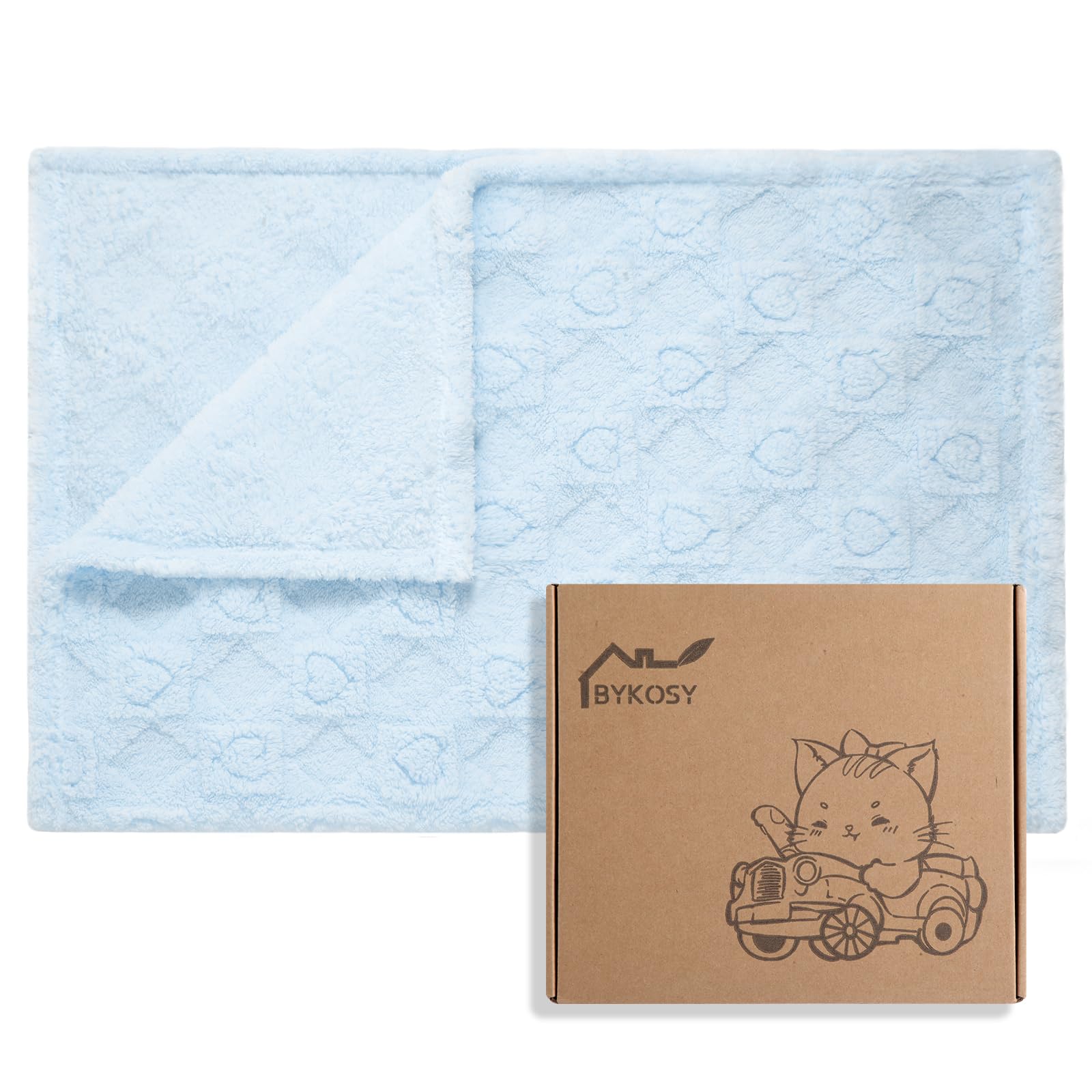 BYKOSY Ultra Soft Fleece Blanket with heart checkered blue for cozy cuddles and baby naps