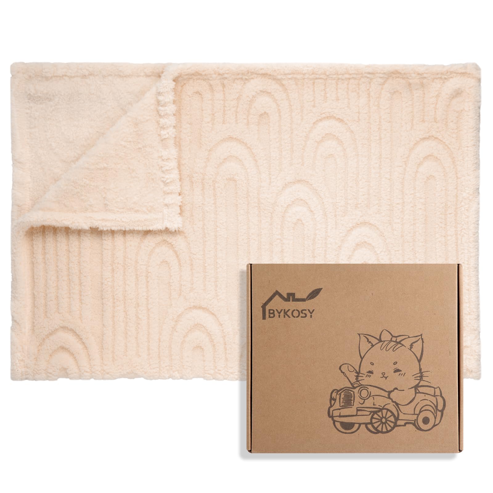 BYKOSY Ultra Soft Fleece Blanket front view shows rainbow beige plush for newborn comfort